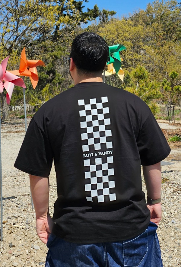 RY 오버핏 체스 반팔 면 티셔츠